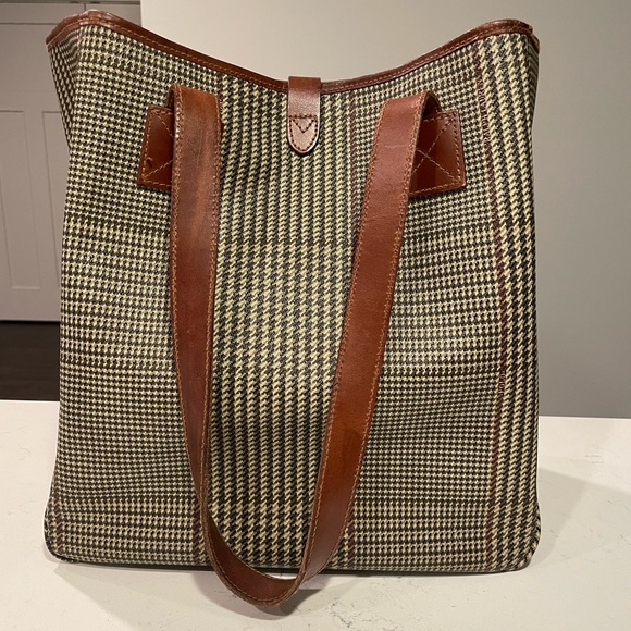 Vintage POLO by RALPH LAUREN Brown & Black Plaid Coated Canvas Travel Bag